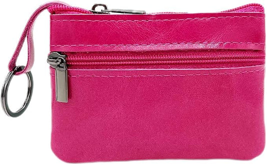 Freezx Women Genuine Leather Coin Pouch Zip Mini Purse Wallet Key Chain Double Zipper
