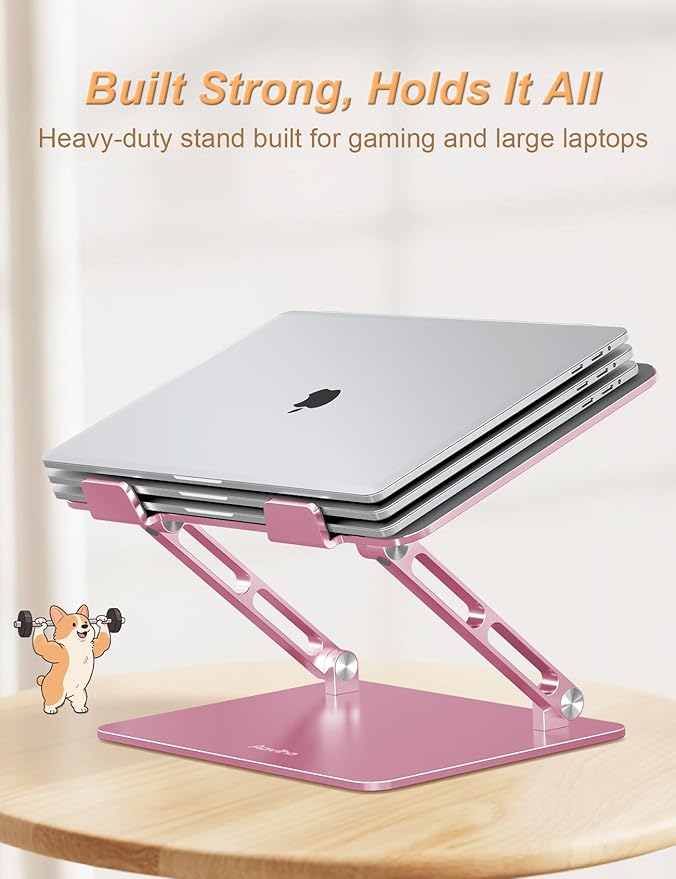 Laptop Stand for Desk-Adjustable, Foldable, Portable, Ergonomic Aluminum Notebook Riser with Unique Puppy Cooling Vent, Desk Gift for 10-17.3" Devices Mac, Dell, HP, Lenovo, Samsung, Rose Gold