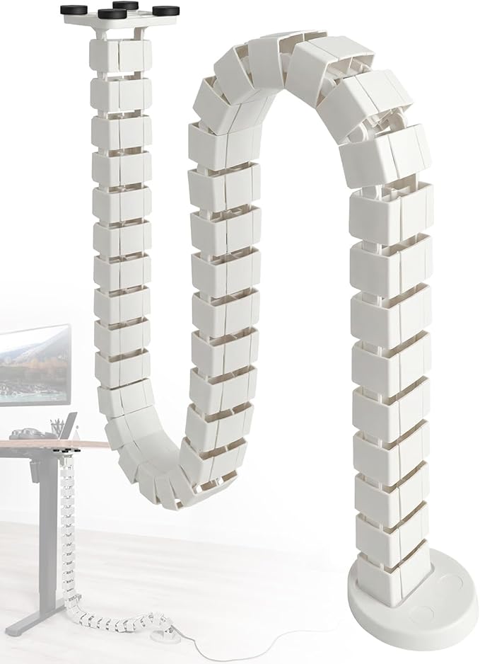 Under Desk Cable Management Vertebrae Fit for Sit Stand Desk Management, Magnetic Fixation Adjustable Length Cable Management Spinal, Flexible Chain Raceway White