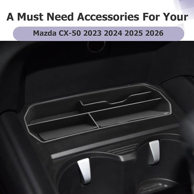 LUWU Center Console Organizer Compatible with Mazda CX50 CX-50 Accessories 2023 2024 2025 2026 Armrest Storage Box Organizer Tray Insert Tray Phone Holder Coins Box ABS Material, Black