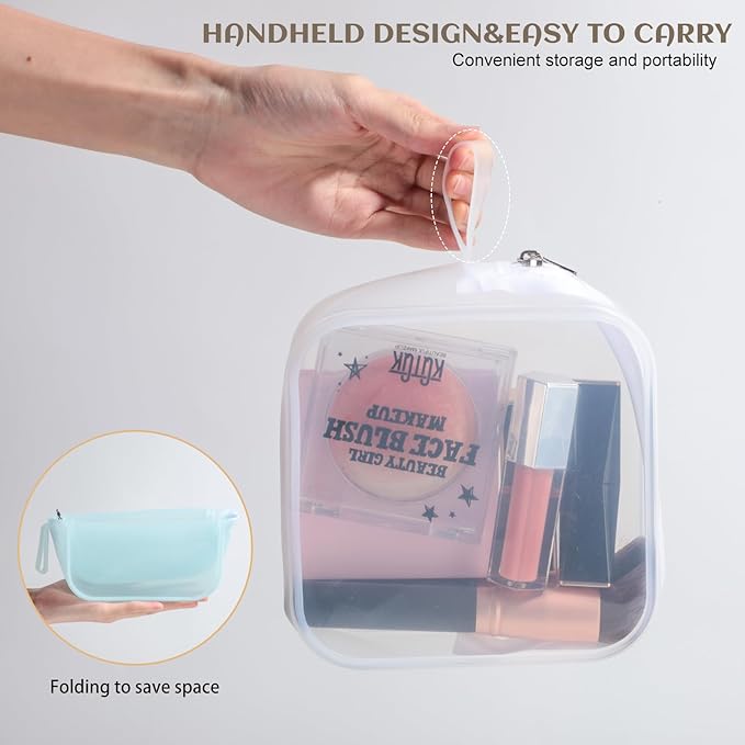 BS-MALL Silicone Travel Makeup Bag – Transparent Cosmetic Storage Pouch, Waterproof, Easy to Clean, 2-Pack