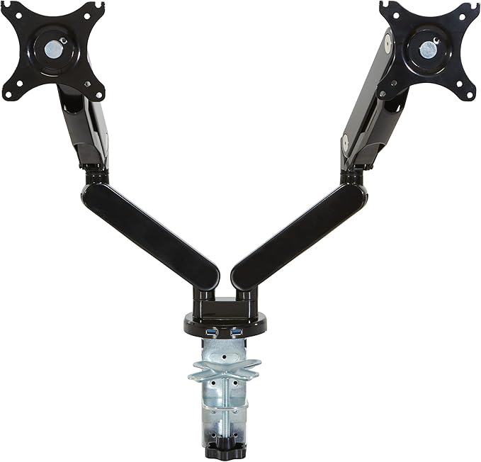 Office Star Ascend II Double Monitor Arms with Dual USB 3.0 Ports, 3-Point Rotation and VESA Mounting Bracket for 17-inch to 30-inch Monitors, Black