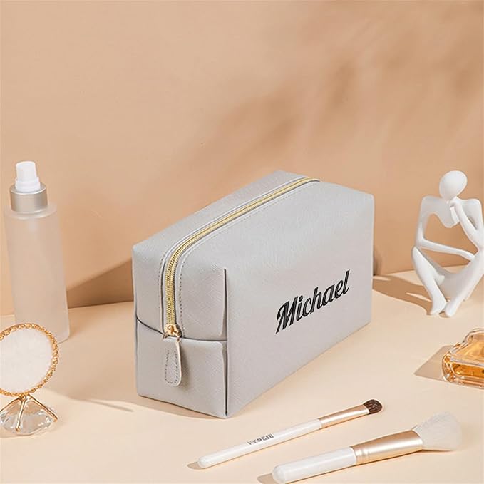 Embroidered Large Make up Bag,Personalized Skincare Bag,Cosmetic Travel Bags for Women Gift For Wedding,Set of 3, Gray