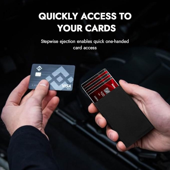 Zitahli Card Holder Wallet for Men, RFID Blocking Slim Wallet with ID window,Pop Up Metal credit card holder, Bifold Minimalist Wallet idea gifts for men