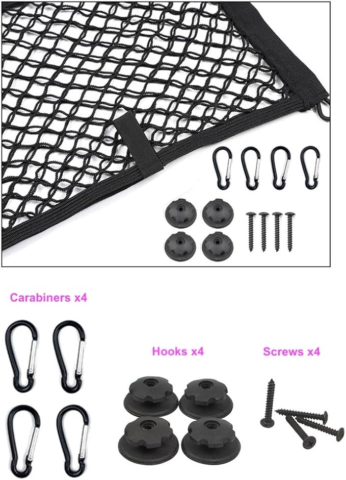[2 Pack] JAVOedge Medium Cargo Net for Car, SUV, Truck, RV, Boat – Elastic Storage Mesh Organizer with Built‑in Hooks, 8 Screws & 8 Carabiners – Heavy‑Duty Trunk Cargo Net & Vehicle Storage Bag