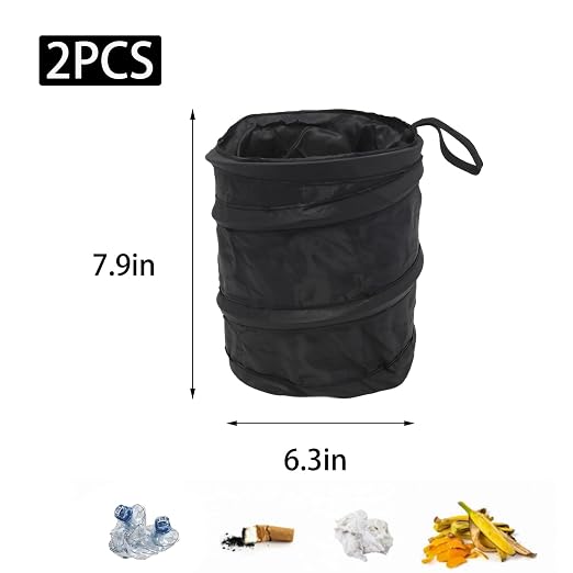 2 Pack Collapsible Car Trash Can, Mini Pop-Up Waterproof Auto Garbage Bin with Velcro for Hanging, Vehicle Carrying Trash Bag for Car, Truck, SUV, Mini Van,Black