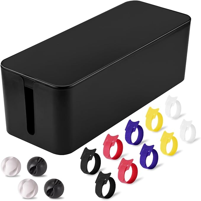 TuweChen Cable Management Box - Large Cable Organizer Box to Hide Wires & Power Strips, TV & Desk Computer Wires, Cord Organizer Box for Home & Office, Black