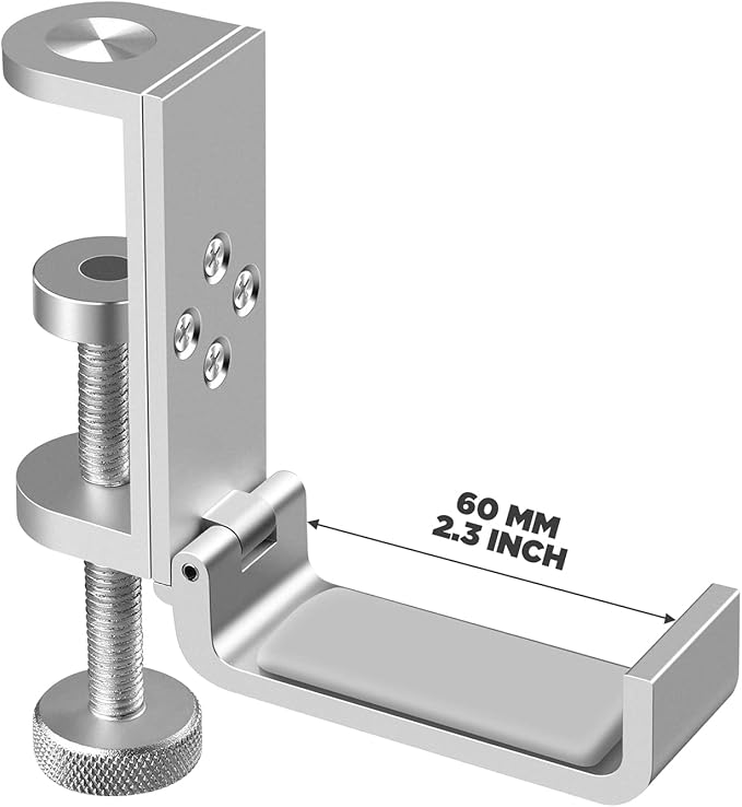Foldable Headphone Stand Hanger Holder, Universal Headphone Clamp Hook, Under Desk, Save Space, Aluminum, Platinum Silver