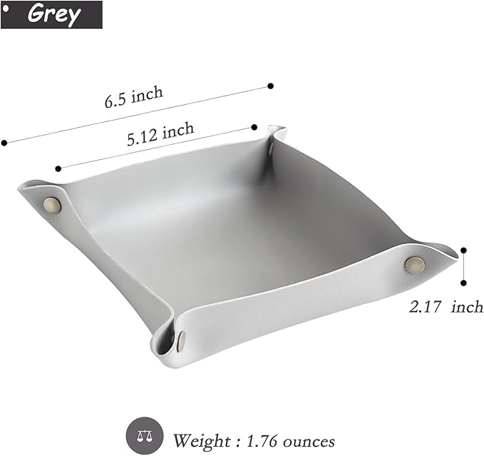 Leather Jewelry Valet Tray, Small Catchall Tray, Key Tray for Entryway Table, Nightstand, Suitable for Travel, Storage, Home or Office (Light Grey-S)
