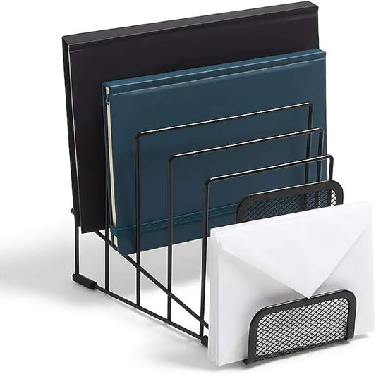 1InTheOffice Metal Incline Desktop File Sorter, Black Wire Mesh Step Sorter, 6 Compartments