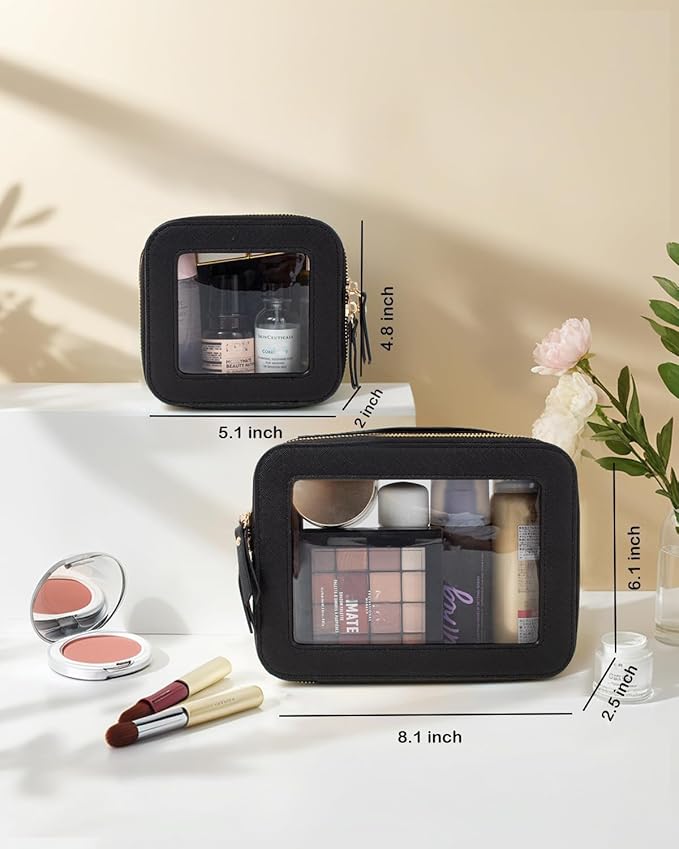 Travel Clear Makeup Bag Set, TSA Approved Cosmetic Bag Case with Zipper Portable Makeup Pouch Toiletry Bag Traveling Cosmetic Organizer Storage Bag Car Organizer Car Essentials