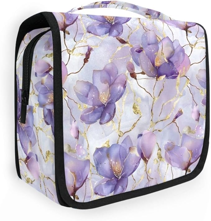 senya Hanging Travel Toiletry Bag Kit Boys Makeup Case Cosmetics Organizer for Men Women (Delicate Abstract Flowers)