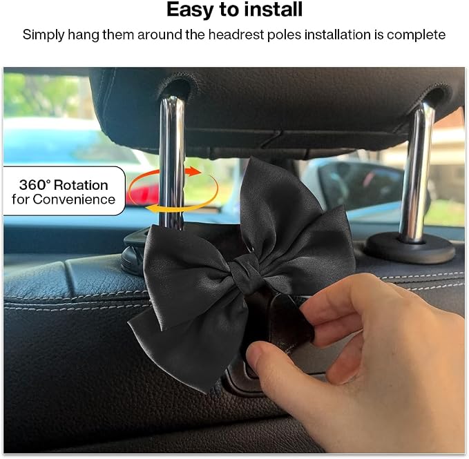 2 Pack Car Seat Headrest Hook, Auto Seat Hook Hangers Storage Organizer Interior Accessories for Handbag Clothes Coats Grocery Bags (Black silk)