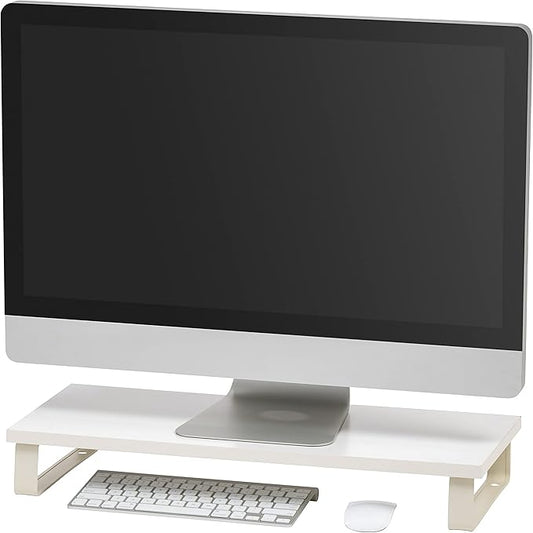 IRIS USA 1-Tier Multi-Purpose Modern PC Monitor Organizer Stand with Metal Legs, Ergonomic Desktop and Countertop Riser for Computer Laptop TV Kitchen Pantry and Closet Organization, White