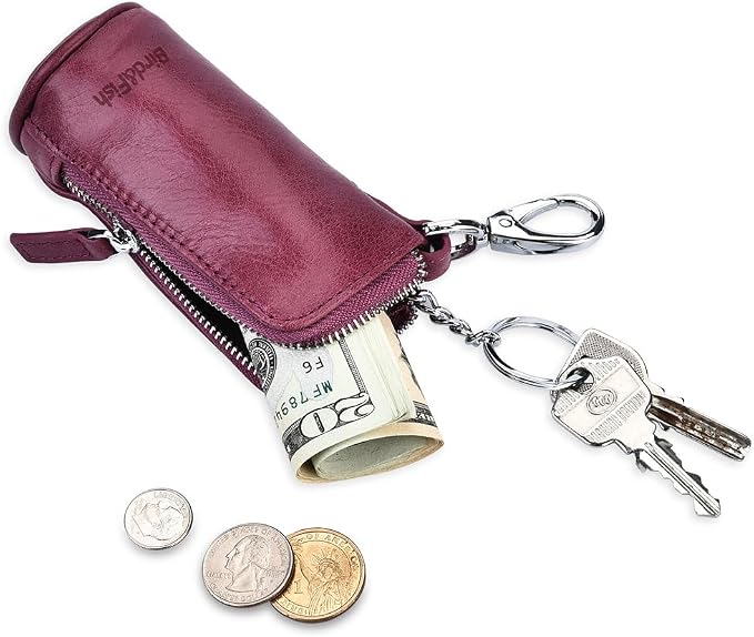 Multi Soft Genuine Leather Coin Purse Pouch, Car Key Case Wallet with Zipper,Pocket Wallet with Chain/Ring for Men Women …
