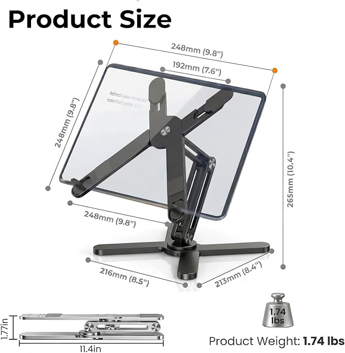Atizzy 360 Rotating Laptop Stand for Desk, Ergonomic Foldable Aluminum Computer Riser, Adjustable Desktop Holder for Desk, Compatible with All Laptops up to 16 Inches, Black