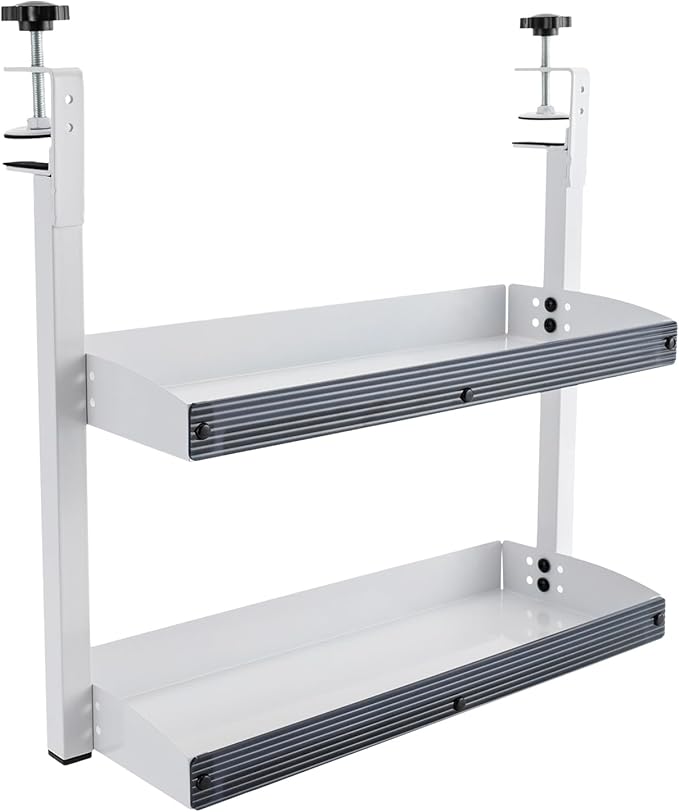 16 inch Clamp on Desk Shelf, Desk Extender Side Table, 2 Tier Shelving Unit Above or Under Desktop, Clamp On Desk Organizer Shelving Unit for Home Office