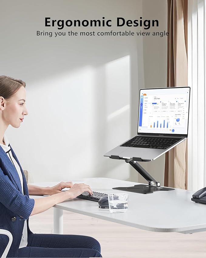 JCZT Adjustable Laptop Stand for Desk, Metal Foldable Laptop Riser, Portable Laptop Holder Mount for MacBook Air Pro, All 10-16'' Notebooks Laptops, Matte Black
