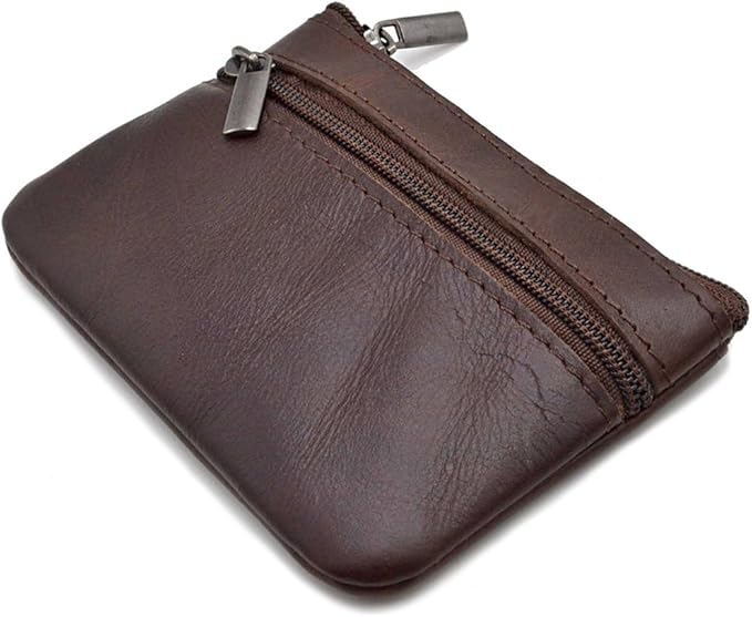 Freezx Women Genuine Leather Coin Pouch Zip Mini Purse Wallet Key Chain Double Zipper