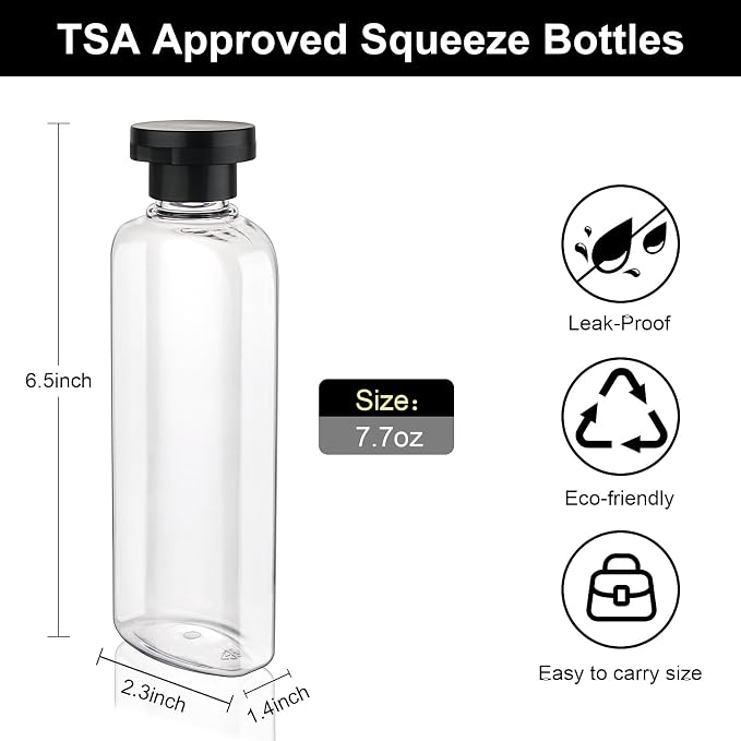 Travel Shampoo and Conditioner Bottles 7.7oz 9 Pack Leak Proof Squeeze Bottles with Flip Cap Refillable Containers Plastic Travel Bottle for Toiletries for Lotion Shampoo Conditioner