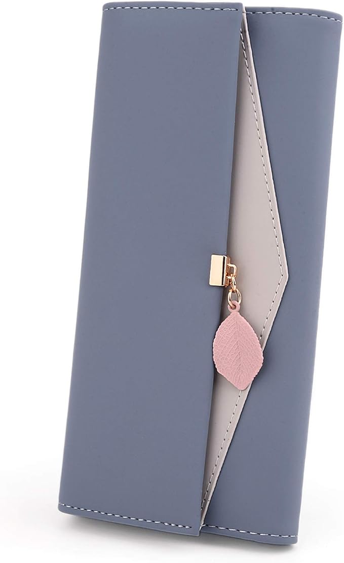 UTO RFID Wallet for Women PU Leather Leaf Pendant Card Holder Phone Checkbook Organizer Zipper Coin Purse | Leaf Pendant, Card Holder, Phone, Checkbook, Organizer, Zipper