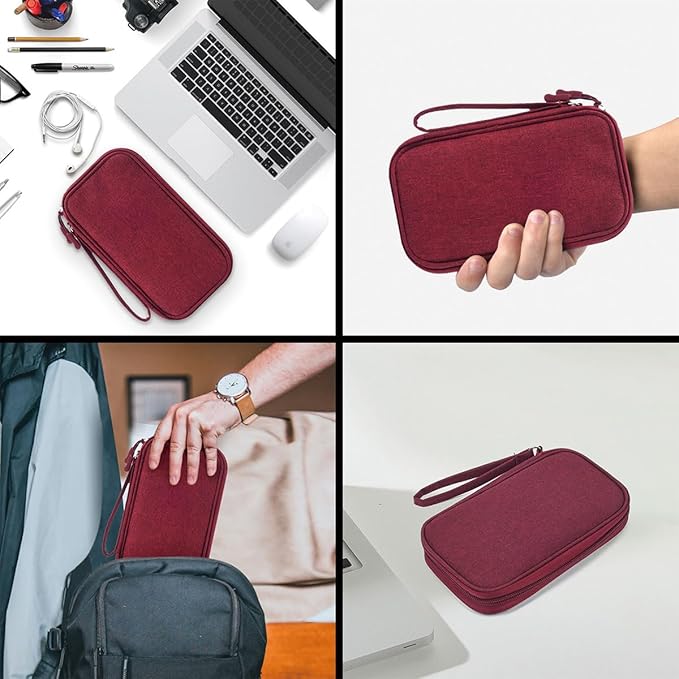CAAORDKSO Electronic Cord Organizer Travel Case, Travel Cable Organizer Bag, Waterproof Electronic Accessories Carry Pouch for Cable, Cord, USB, Charger, Phone, Power Bank, Earphone (Wine Red, Medium)