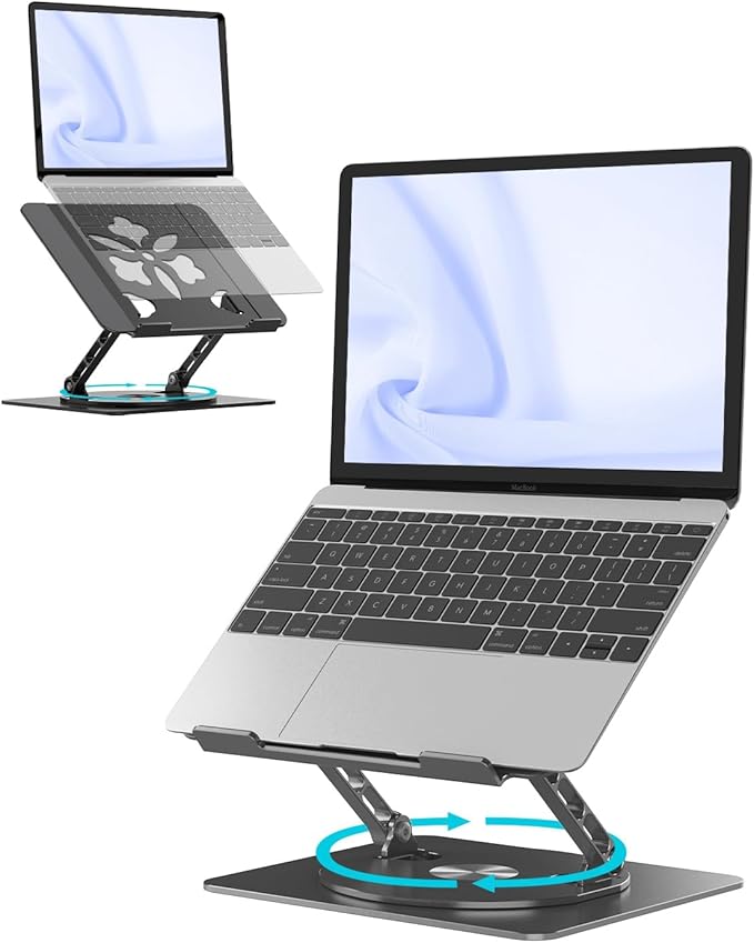 360° Rotating Laptop Stand for Desk | Adjustable, Foldable, Portable Aluminum Ergonomic Riser | Compatible with MacBook, Dell, HP & All Laptops 10-16 inch | Black