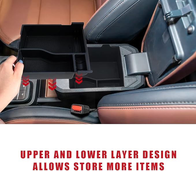 Muslogy for Maverick Center Console Organizer Tray 2 Layers Armrest Storage Box Secondary Insert Tray ABS Material Pickup Interior Accessories Compatible with Ford Maverick 2022-2026 (Black)