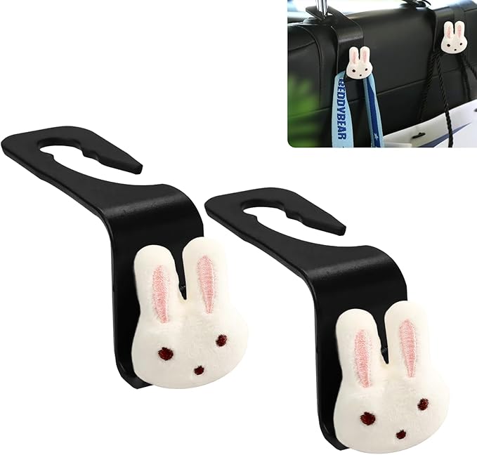 Rabbit Car Seat Headrest Hook 2 Pack Car Purse Hook Cars Seat Hooks for Headrest Universal for Handbag Bags Drink Grocery Coat Universal Vehicle,Cars Interior Accessories Rabbit Gifts for Women Men