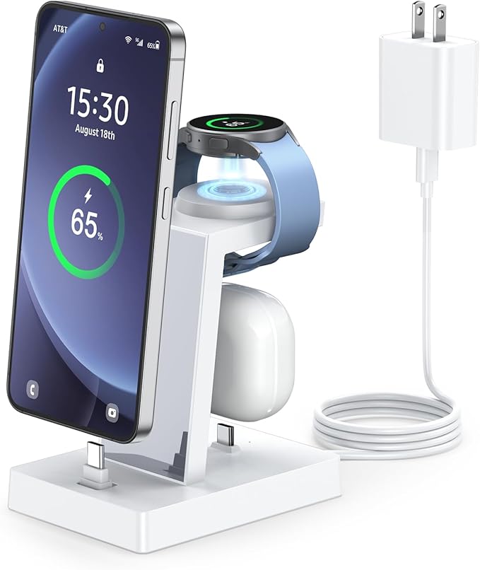 NANAMI 30W USB C Fast Charging Station for Samsung Devices,3 in 1 Charging Dock for Galaxy Watch 7/6/5/4/3,Samsung Galaxy S26/S25/S24,Note 20,Z Fold/Flip,iPhone 17/16/15,Earbuds(Not for Apple Watch)