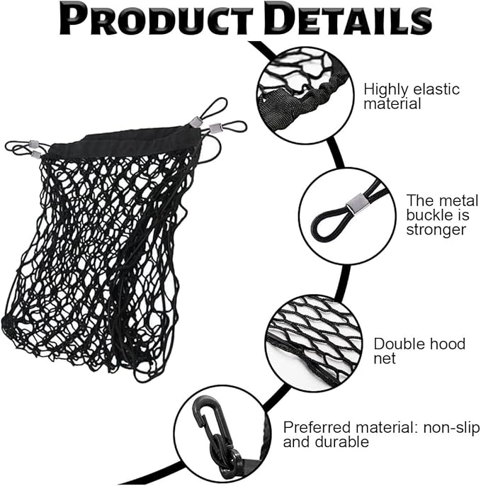 Cargo Net Stretchable, Adjustable Elastic Trunk Cargo Organizer Net Storage Organizer Net with Hooks, Universal Car Accessory for Cars, Trucks, SUVs