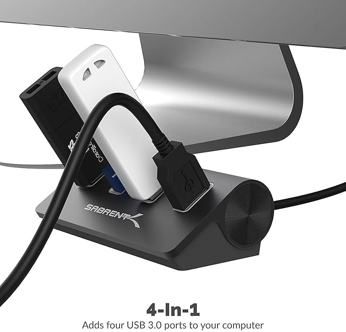 SABRENT 4-Port USB 3.0 Hub Aluminum Portable Data Hub with 2.5ft USB 3.0 Cable for iMac, MacBook, MacBook Pro, MacBook Air, Mac mini, or Any PC [Black] (HB-MC3B)