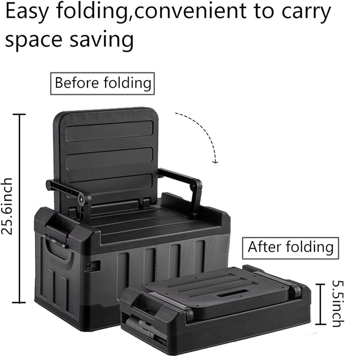 Versatile Foldable Seatable Camping Box Car Organizer Heavy Duty Storage Bins With Lids Box Trunk,Durable Plastic,60L Can Store Clothes, Toys Camping Equipment in Large Capacit (black)