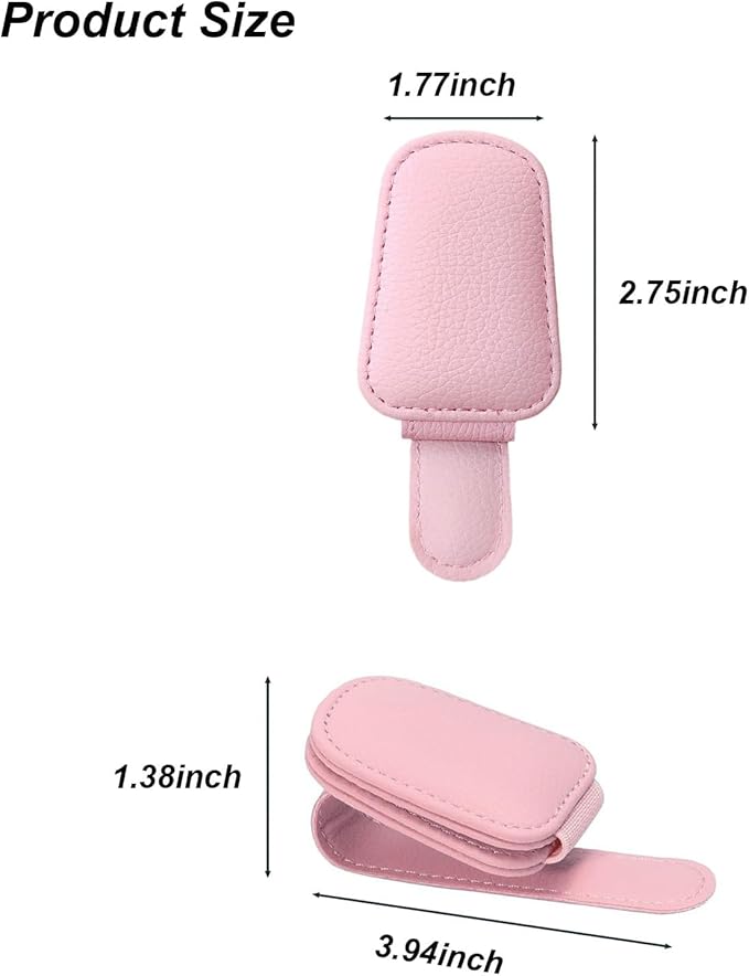 2 Pack Sunglass Holder for Car Magnetic Leather Sunglass Clip Universal Eyeglass Holder Car Visor Accessories Pink
