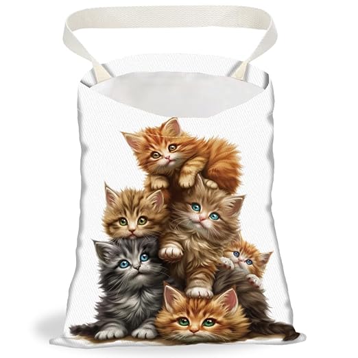 Cute Overlay Cat Car Trash Bag Hanging Garbage Bag with Snap Buttons Car Back Seat Trash Storage Portable Dustbin Vehicle Trash Can Bag for Vehicle Accessories Travel Camping