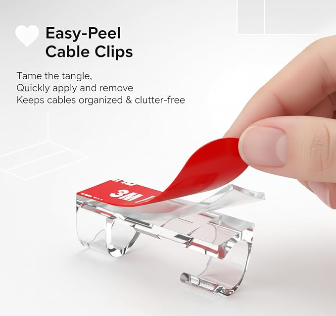 100pcs Clear Adhesive Cable Clips,Wire Clips Cord Holder Cable Management Finisher Wire clamp for Light,Desk,Desk,Wall,TV PC Ethernet Wire Hider for Cords Max.1/4"