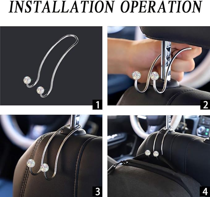 SAVORI Auto Hooks Bling Car Hangers Organizer Seat Headrest Hooks Strong and Durable Backseat Hanger Storage Universal for SUV Truck Vehicle 2 Pack (AB)