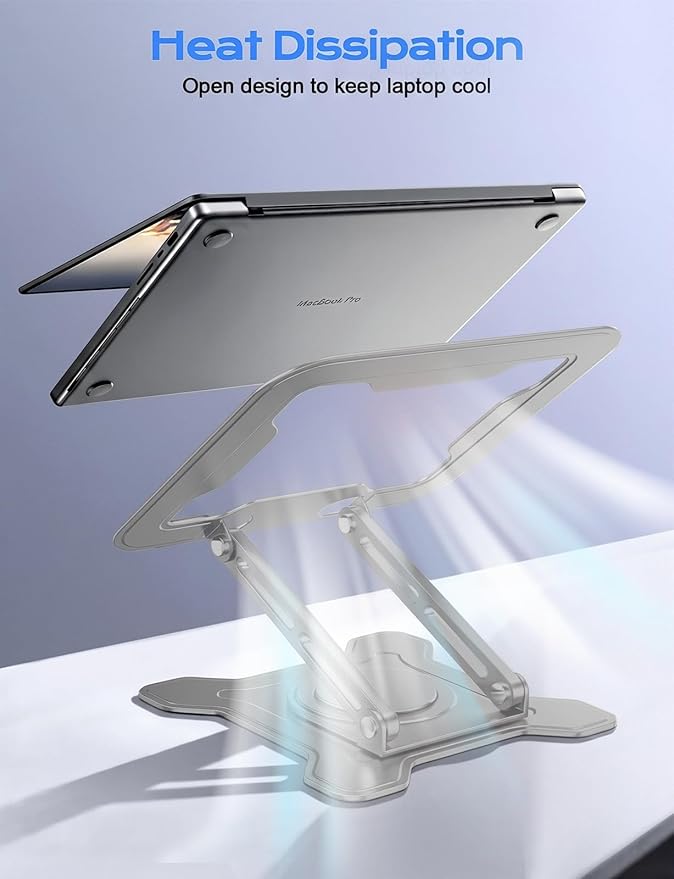Adjustable Laptop Stand for Desk, 360° Rotating Base Ergonomic Computer Stand, Laptop Riser Foldable Protable for Office Home Fits Compatible with MacBook Pro/Air Notebook up to 10-16" Gray
