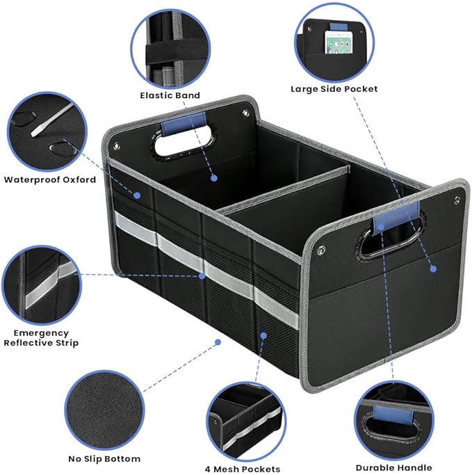 winhunt Car Trunk Organizer for SUV, Car Storage Organizer Reinforced Handles, Collapsible Multi-Compartment Foldable and Waterproof Car Organizer for Car Suv, Sedan, Truck, Minivan