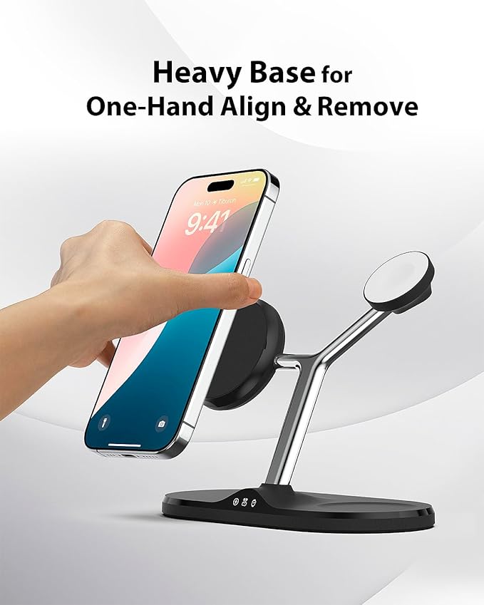 3-in-1 Wireless Charging Station for Apple Devices - Fast Charging Station for iPhone and Watch with MagSafe, Stable Charger Stand for iPhone 12-15 & iPhone 16 & iWatch & AirPods, Adapter Not Included