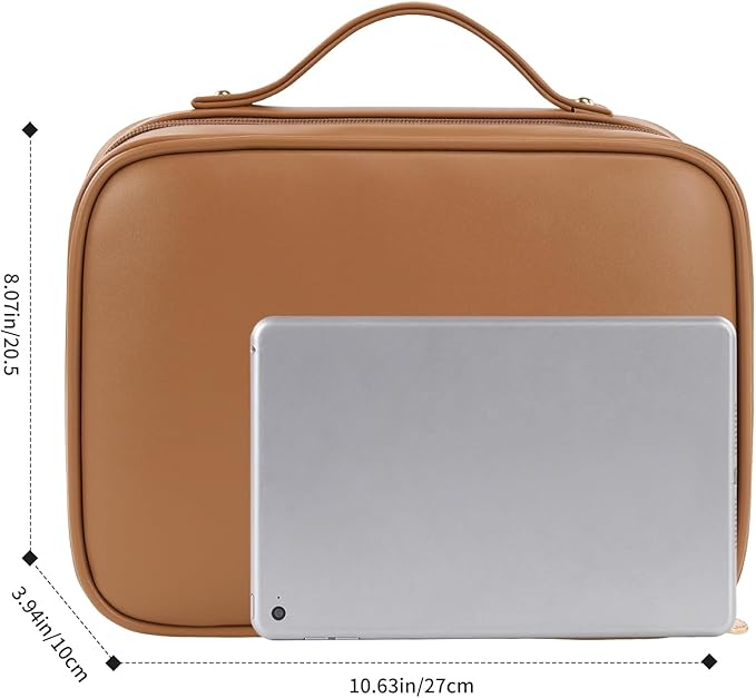 RIGHT AWAY Travel Toiletry Bag for Women, Makeup Bag& Cases, Waterproof Makeup Organizer Cosmetic Bag with Compartments,Portable Make Up Bag for Travel Size Toiletries,Skincare,Brushes Set,Brown