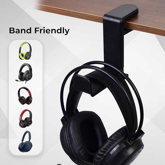 Headphone Stand for Desk - Clamp On Headset Holder with 360° Rotation & Cable Management - Universal Desktop Headphone Hanger Hook for All Headsets