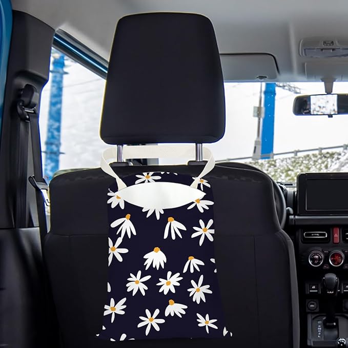 Daisy Decor Car Trash Bag Car Garbage Bag Hanging Cars Trash Can Spring Decor Waterproof Cars Back Seat Organizer for Vehicle Travelling Camping