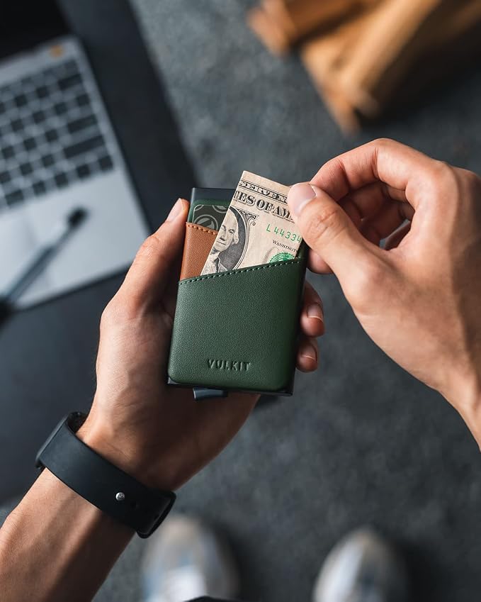 VULKIT Cardholder Wallet for Men Metal Wallets with RFID Blocking Layer Slim Minimalist Aluminum Wallet with Pop up Quick Card Access Business Card Holder, Holds up to 7 Cards