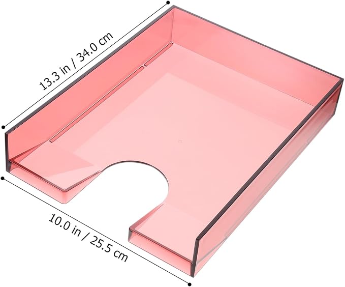 Healeved Stackable Plastic File Box Organizer A4 Paper Storage Case with Lid, Wine Red Desktop Document Holder for Office and School Supplies
