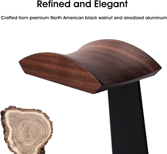Walnut Headphone Stand, Wooden Headset Stand for Desk, Wood Gaming Headphone Holder with Storage Base for Airpod max, Bose, Razer, Sennheiser, Jabra, JBL, AKG, Vintage Gift for Men, Black