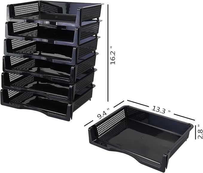 Ggbin 6 Tier Desktop A4 Paper Storage Tray, Stackable File Organizer Trays, Black