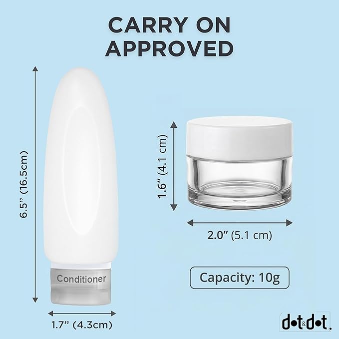 Dot&Dot Leak Proof Travel Bottles - Tubes for Liquid TSA Approved 3oz 10pc Silicone Toiletries Travel Shampoo & Conditioner Containers with Labels