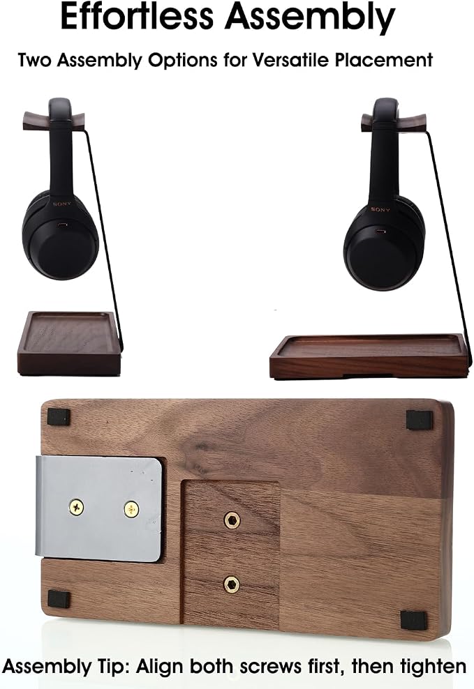 Walnut Headphone Stand, Wooden Headset Stand for Desk, Wood Gaming Headphone Holder with Storage Base for Airpod max, Bose, Razer, Sennheiser, Jabra, JBL, AKG, Vintage Gift for Men, Grey