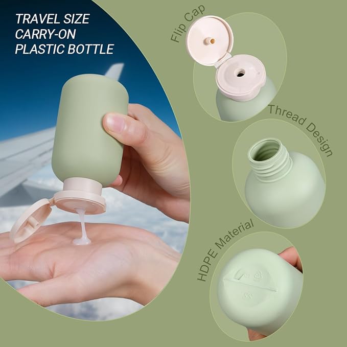 3.4 oz Plastic Small Travel Shampoo Bottles, Refillable Flip Cap Squeeze Bottles for Toiletries, Leakage-proof Travel Shampoo and Conditioner Container (8 pack)